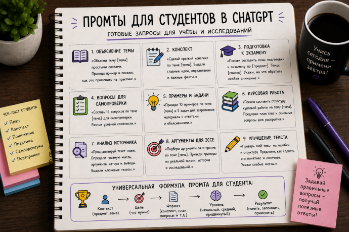 Промты для студентов в ChatGPT: готовые запросы для учебы