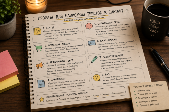 Промты для написания текстов в ChatGPT: готовые запросы для работы